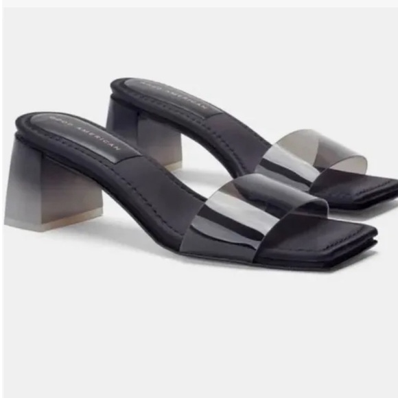 Good American Shoes - Good American Black Block Heel Square Toe Mule Slide Sandals Size8